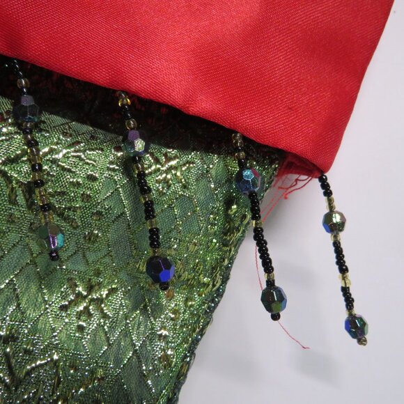 Green Brocade Vintage Victorian High Heel boot stocking Holiday 20" long - Picture 8 of 11